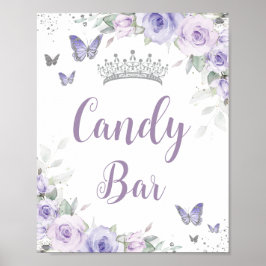 Chic Lavender Lila Floral Quinceñera Candy Bar Poster