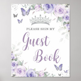 Chic Lavender Lila Floral Quinceñera Gästebuch
