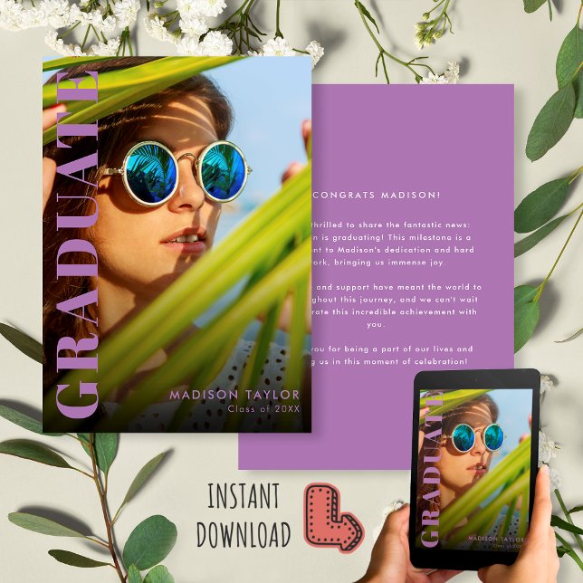 Chic Lavender Lila Modern Foto Abschluss Ankündigung (Von Creator hochgeladen)