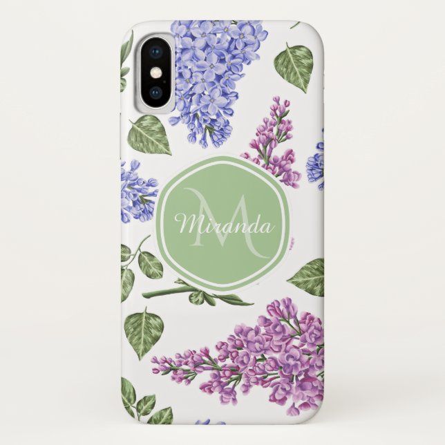Chic Lavender Lilac Floral Pastell Green Monogram Case-Mate iPhone Hülle (Rückseite)