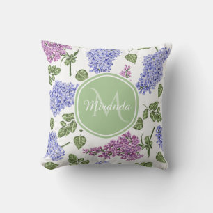 Chic Lavender Lilac Floral Pastell Green Monogram Kissen
