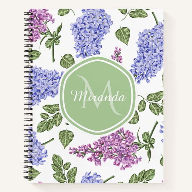 Chic Lavender Lilac Floral Pastell Green Monogram Notizbuch (Vorderseite)