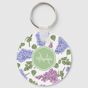 Chic Lavender Lilac Floral Pastell Green Monogram Schlüsselanhänger