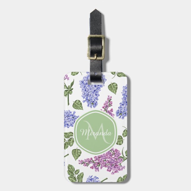 Chic Lavender Lilac Floral Pastell Green Monogramm Gepäckanhänger (Vorderseite vertikal)