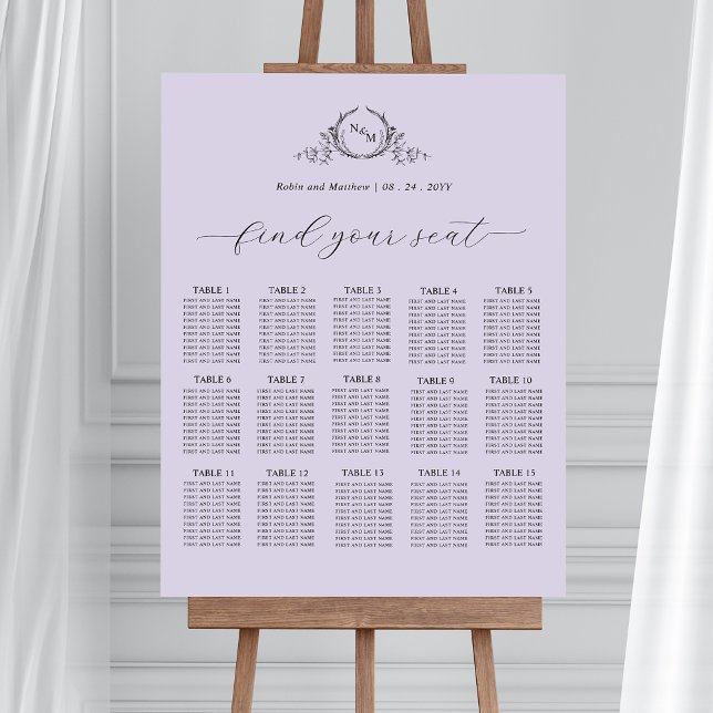 Chic Lavender Monogram Seating Chart Sign Poster (Von Creator hochgeladen)