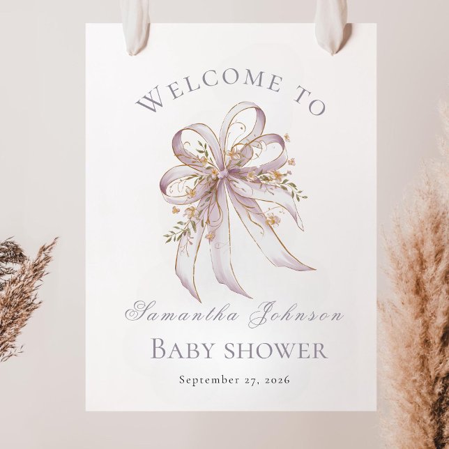 Chic Lavender Ribbon bow baby shower Welcome sign  Poster (Von Creator hochgeladen)
