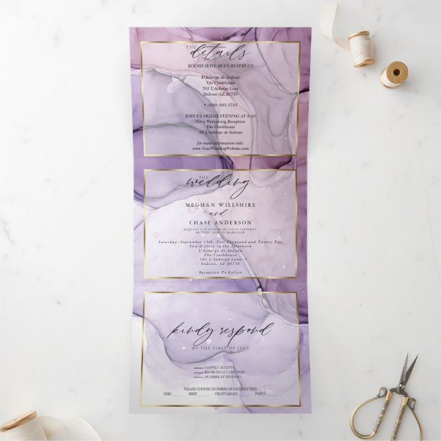Chic Lavender Rose Abstrakt Tinte Tri-Falten Einla Dreifach Gefaltete Einladung (Innenseite)