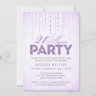 Chic Lavender Sparkle 21 Wieder Geburtstagsparty Einladung