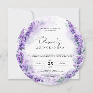 Chic Lavender Watercolor Modernes Foto Quinceanera Einladung