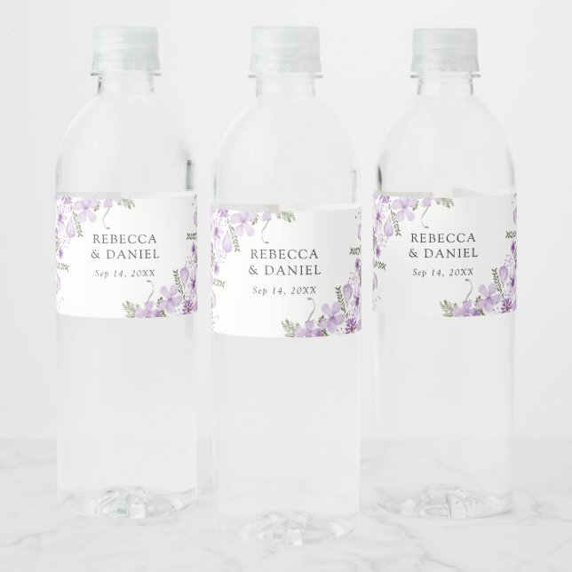 Chic Lavender Wedding Water Flasche Label Wasserflaschenetikett (Flaschen)