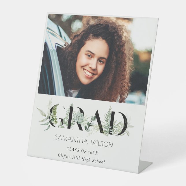 Chic Leafy Fern Succulent Foliage Foto Abschluss Sockelschild (Vorderseite)