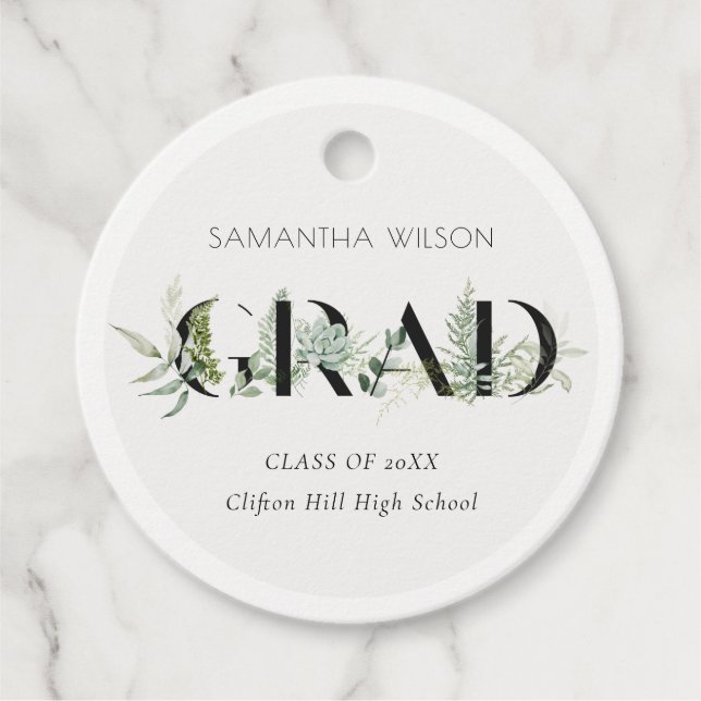 Chic Leafy Fern Succulent Green Foliage Abschluss Geschenkanhänger (Vorderseite)