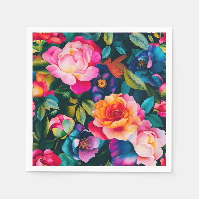 Chic lebendige Rose Muster Serviette (Vorderseite)
