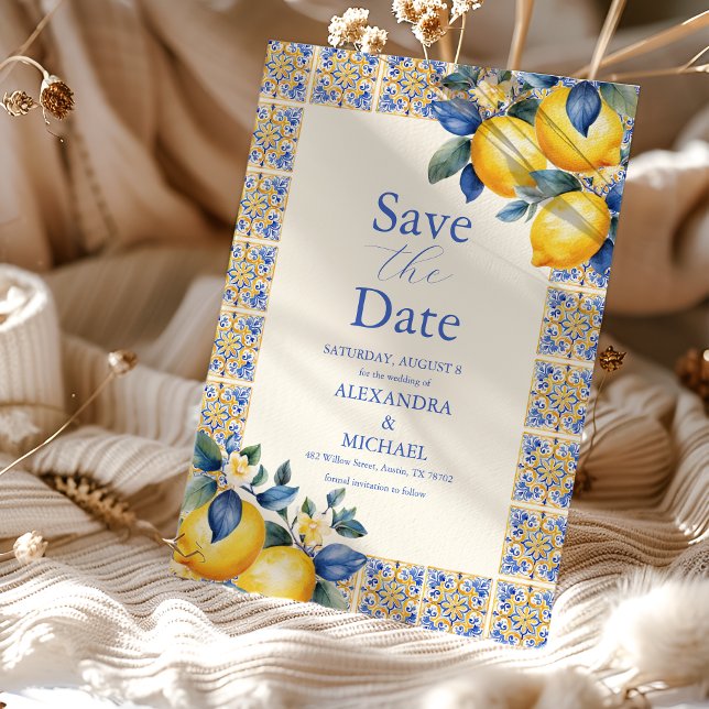Chic Lemon Blumengrün mediterrane Hochzeit Save The Date (Von Creator hochgeladen)