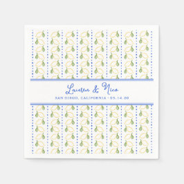 Chic Lemon Citrus Elegant Blue Summer Wedding Serviette