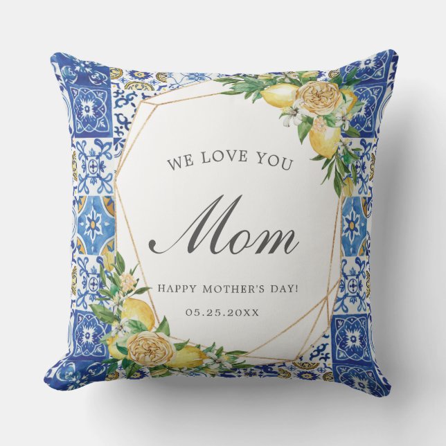 Chic Lemon Citrus Mittelmeer Mosaikfliesen Mama Kissen (Vorderseite)