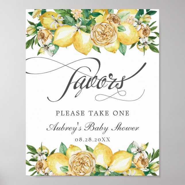 Chic Lemon Floral Favors Baby Brautparty Signing Poster (Vorne)