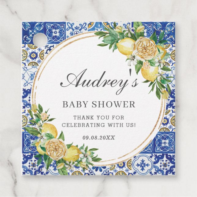 Chic Lemon Floral Greenerity Baby Shower Vielen Da Geschenkanhänger (Vorderseite)