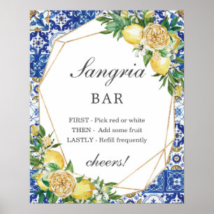 Chic Lemon Floral Sangria Bar Sign Poster