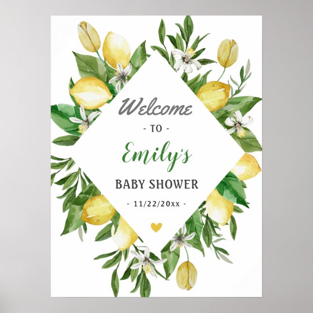 Chic Lemon Gender Neutral Baby Dusche Begrüßungsze Poster (Vorne)