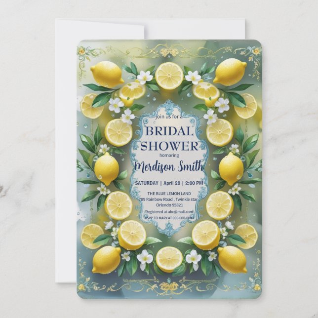 Chic Lemon Mediterranean Summer Brautparty Einladung (Vorderseite)