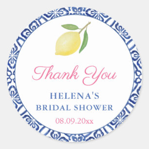 Chic Lemons Italian Blue Tiles Brautparty Fevor Runder Aufkleber