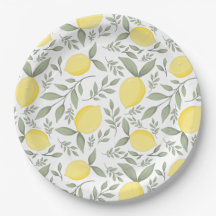Chic Lemons und Blätter Muster Monogramm