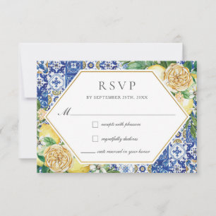 Chic Lemons Yellow Floral Greenerity Wedding RSVP Karte