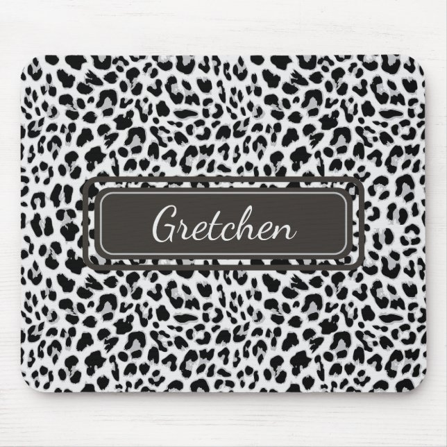 Chic Leopard Animal Print Black and Grau Mousepad (Vorne)