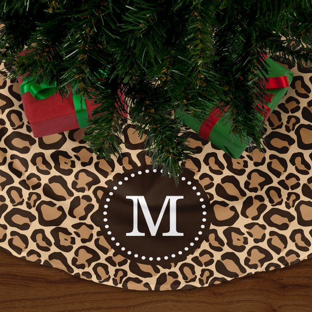Chic Leopard Animal Print Monogram Polyester Weihnachtsbaumdecke (Von Creator hochgeladen)