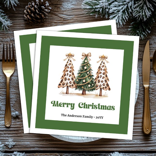 Chic Leopard Christmas Tree Dinner Napkins Custom! Serviette (Chic Leopard Christmas Tree Dinner Napkins Custom!)