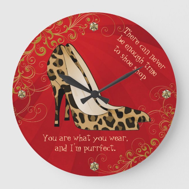Chic-Leopard-Druck-Stilett-Heels-Wand-Uhr Große Wanduhr (Vorderseite)
