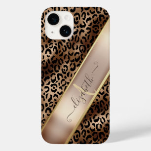 Chic Leopard Muster Black Bronze Monogram Case-Mate iPhone 14 Hülle