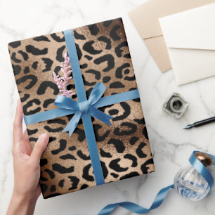 Chic Leopard Muster Black Bronze Monogram Geschenkpapier