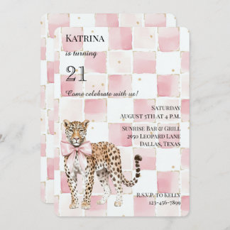 Chic Leopard Pink Bow Squares Geburtstag Einladung