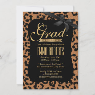 Chic Leopard Print Black Ribbon Abschluss Einladung