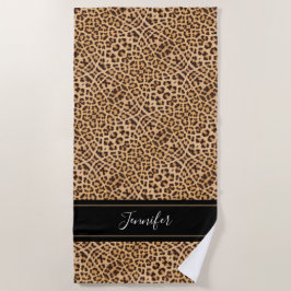 Chic Leopard Print Black Script Personalisiert Strandtuch