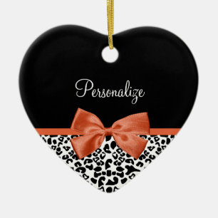Chic Leopard Print Burnt Orange Bogen mit Namen Keramikornament