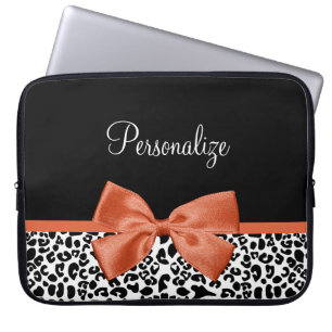 Chic Leopard Print Burnt Orange Bogen mit Namen Laptopschutzhülle