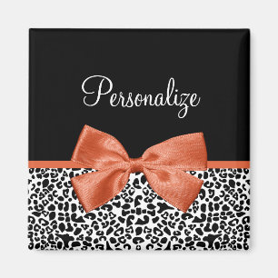Chic Leopard Print Burnt Orange Bogen mit Namen Magnet
