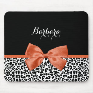 Chic Leopard Print Burnt Orange Bogen mit Namen Mousepad