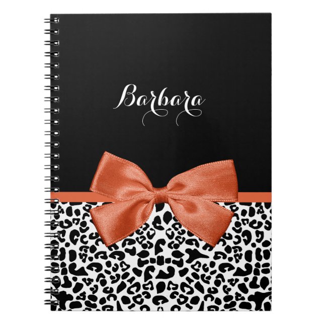 Chic Leopard Print Burnt Orange Bogen mit Namen Notizblock (Vorderseite)