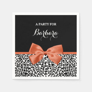 Chic Leopard Print Burnt Orange Bogen mit Namen Serviette