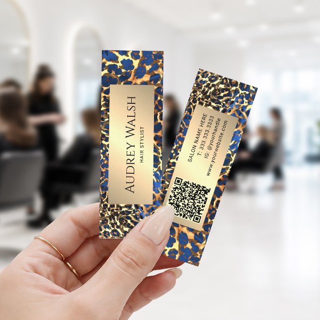 Chic Leopard Print Gold Glitter Luxus QR Code Mini Visitenkarte (Von Creator hochgeladen)