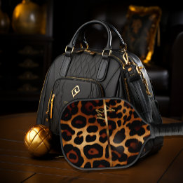 Chic Leopard Print und Gold Mit Monogramm Pickleball Schläger