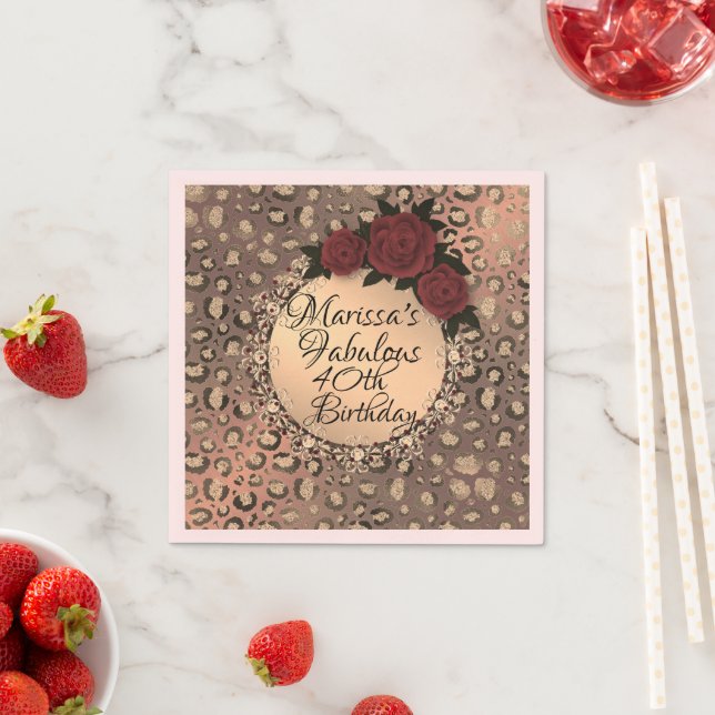 Chic Leopard Rose Fabulous 40. Geburtstag Serviette (Beispiel)