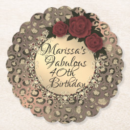 Chic Leopard Rose Fabulous 40. Geburtstag Untersetzer