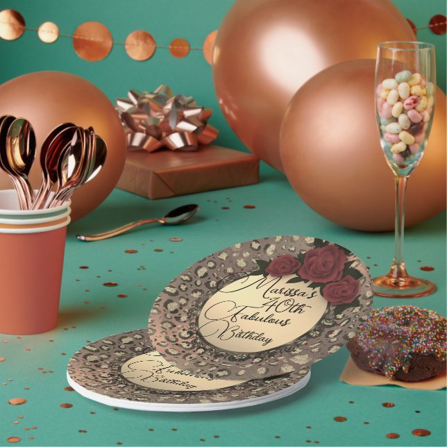 Chic Leopard Rose Fabulous 40th Birthday Paper Pla Pappteller (Multi)