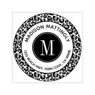 Chic Leopard Spots Boho Monogram Rücksendeadresse Permastempel