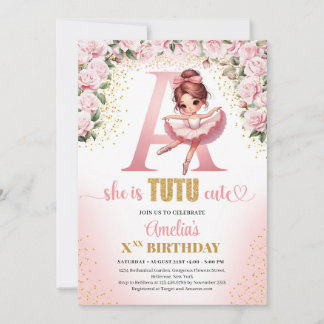 Chic Letter Ein monogramm ballerina Mädchen Geburt Einladung